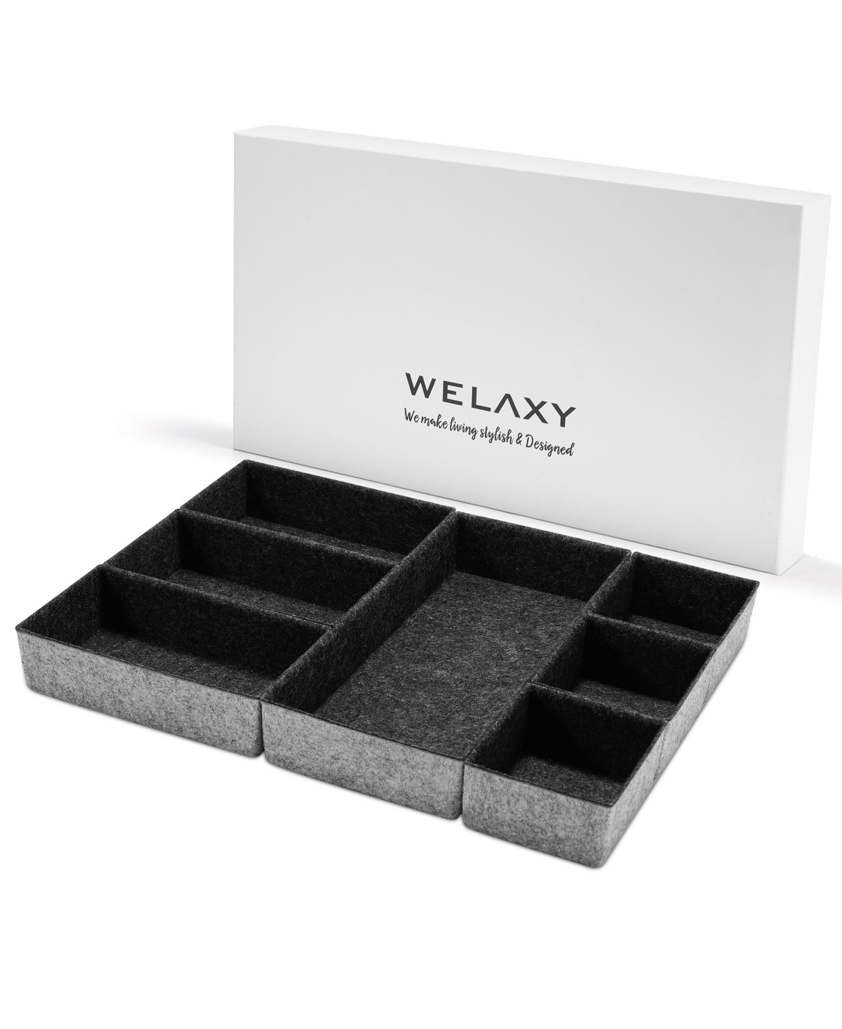 Deluxe 7 Piece Rectangular Organizer Bins Gift Boxed Set - Charcoal