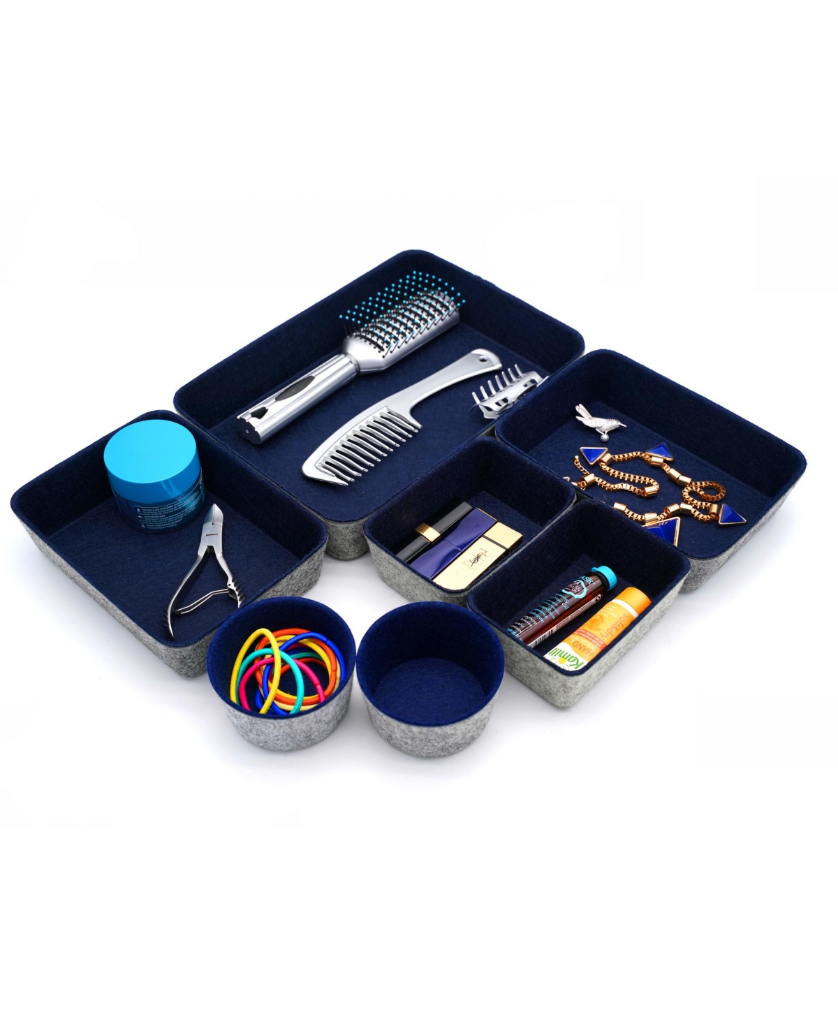 Shop Welaxy 7 Piece Felt Drawer Organizer Set With Round Cups And Trays In Navy