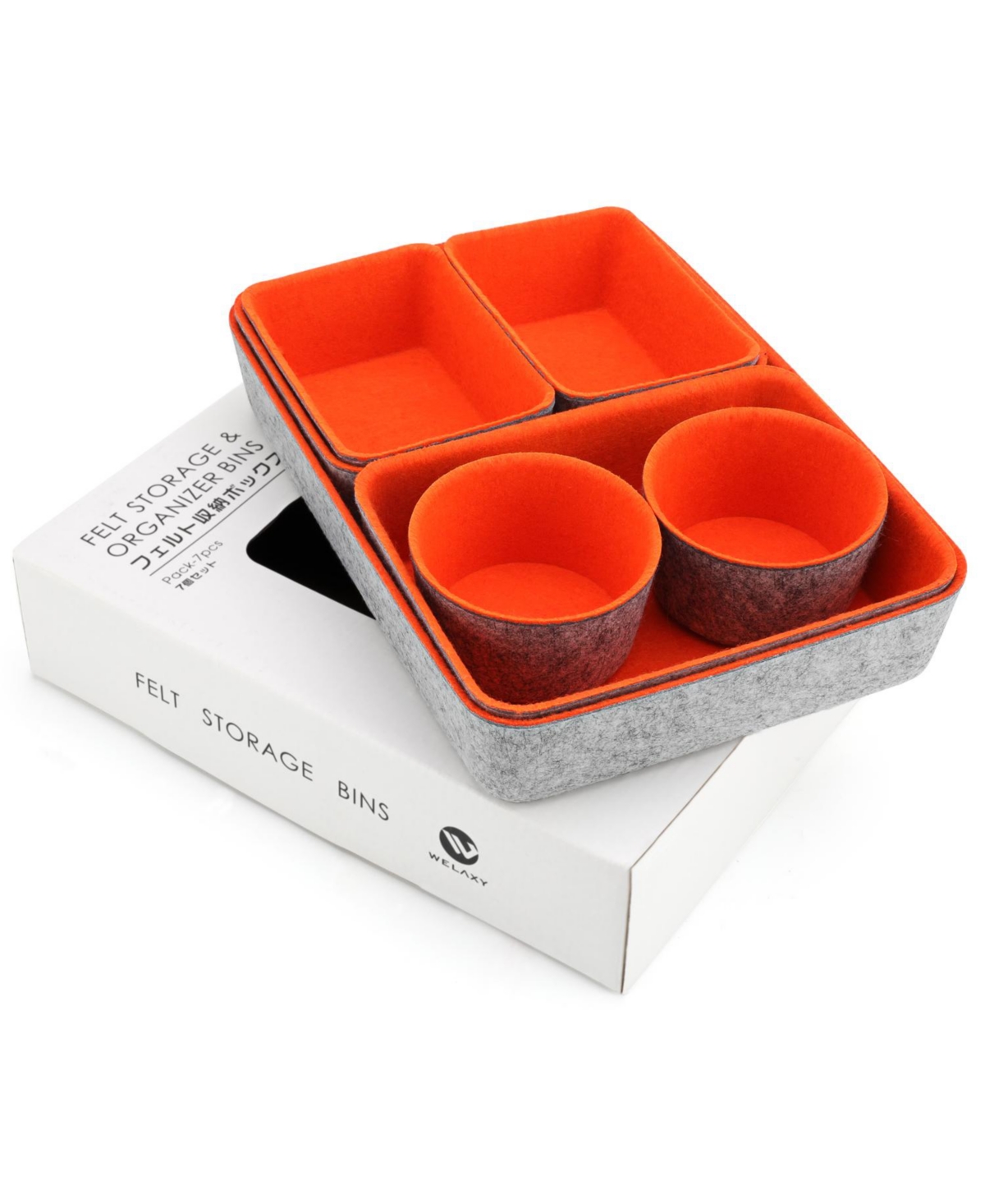 Welaxy 7 Piece Felt Drawer Organizer Set With Round Cups And Trays In Orange