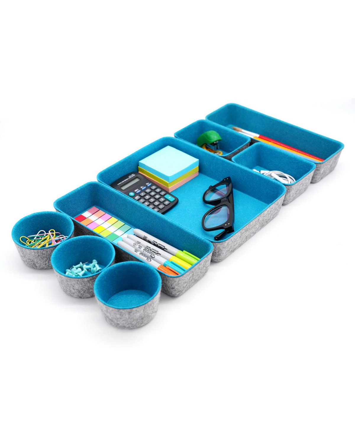 Shop Welaxy 8 Piece Felt Drawer Organizer Set With Round Cups And Trays In Turquoise