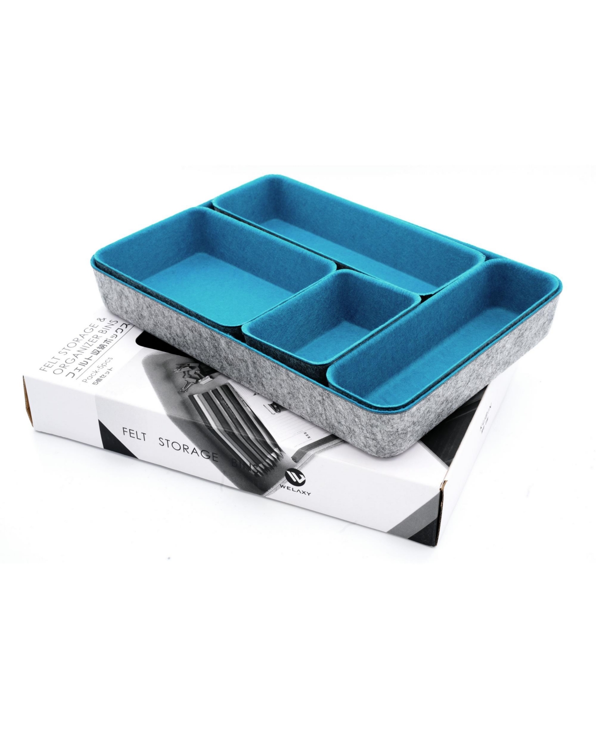 Welaxy Felt 5 Piece Desk And Drawer Organizer Tray Set In Turquoise