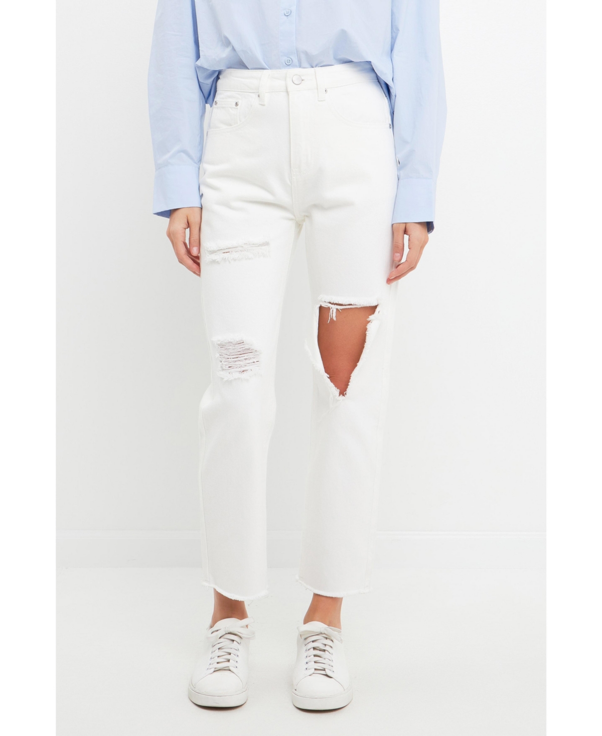 English Factory Women's Destroyed Mom Jeans