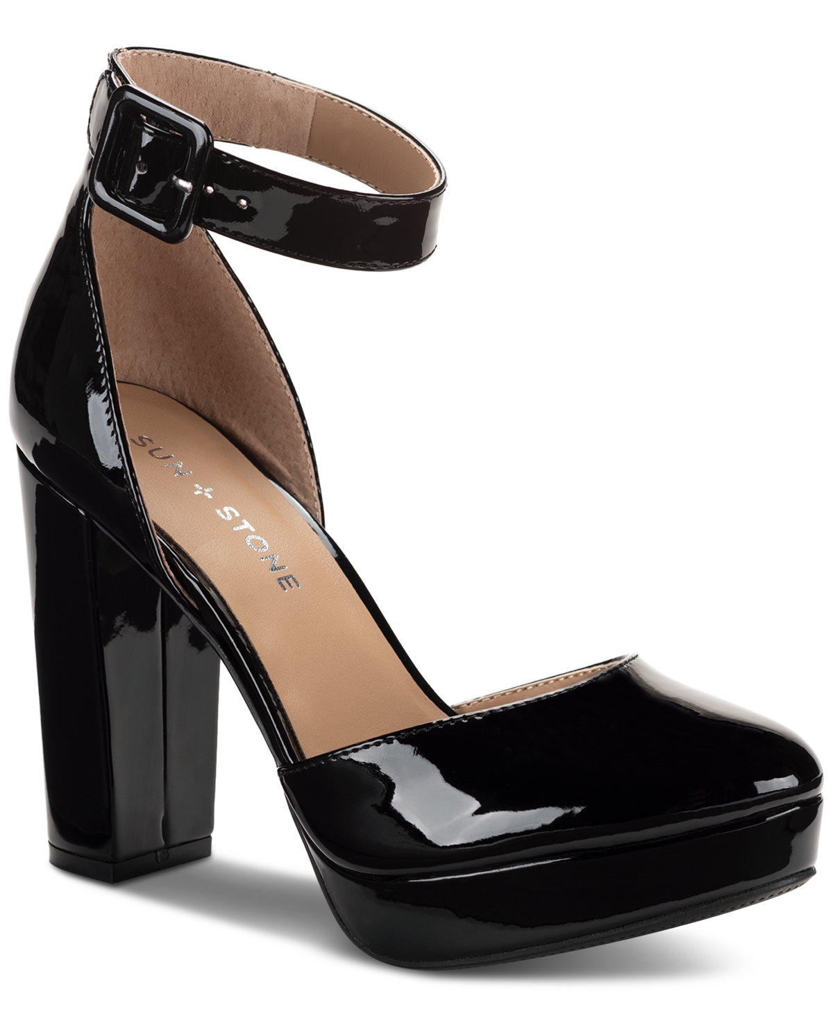 Sun + Stone Women's Estrella Block-heel Pumps, Created For Macy's In Black Patent