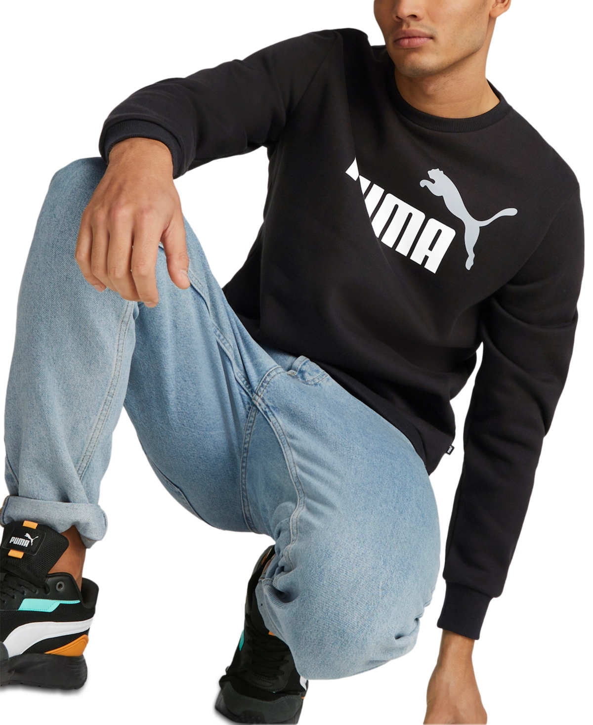 Puma Men's Ess+ Big Logo Crewneck Fleece Sweatshirt - Puma Black-puma White