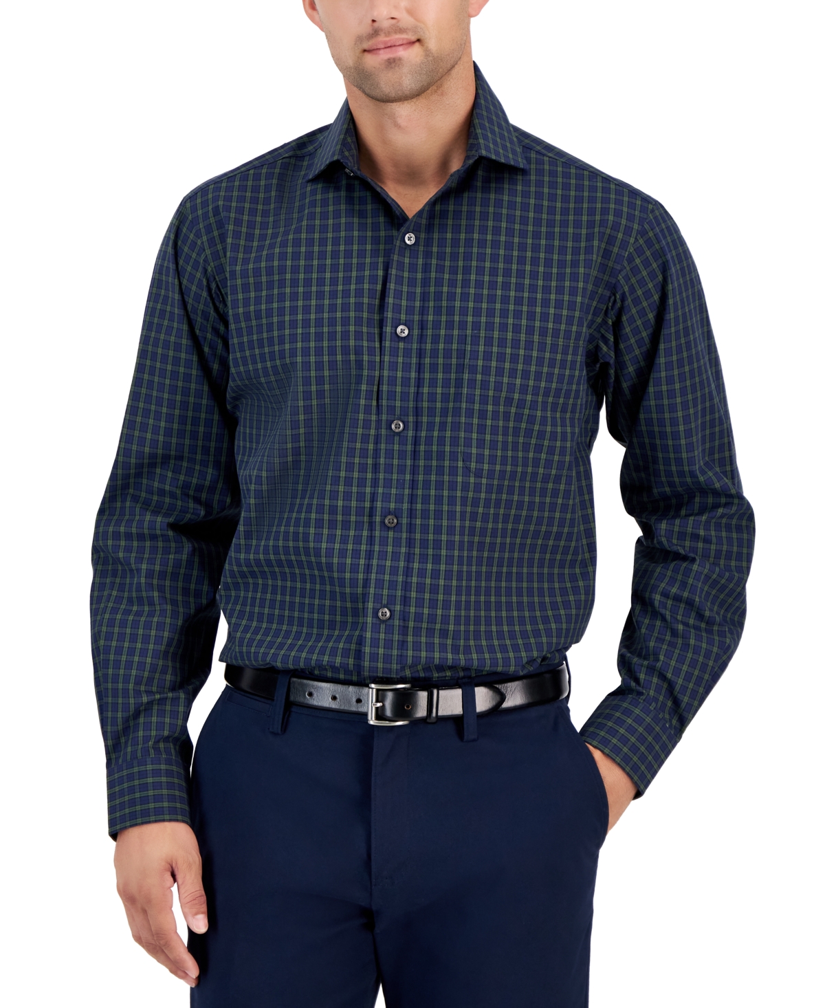 Club Room Men's Regular-fit Check Dress Shirt, Created For Macy's In Navy Green