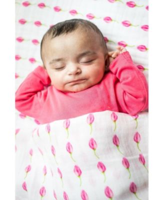 Baby GOTS Certified Organic Cotton Muslin Swaddle, Flower Bud