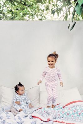 Little Girls Organic Cotton 2PC Pajama Set, Pink City (Pink & White)