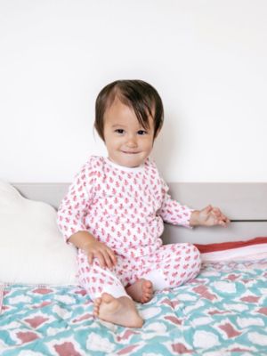 Little Girls Organic Cotton 2PC Pajama Set, Pink City (Pink & White)