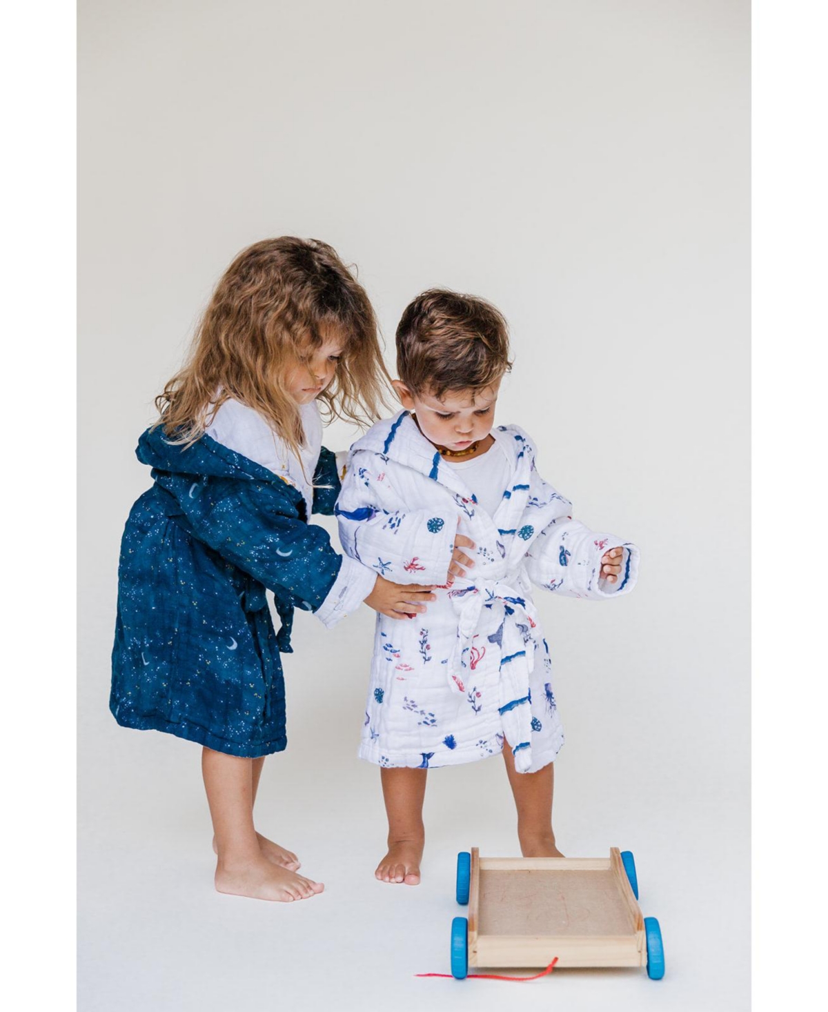 Gots Certified Organic Cotton Muslin Hooded Reversible Bath Robe For Infant,(Size 1-2Y), Unisex - Mystical night