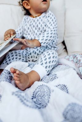 Little Boys Organic Cotton 2PC Pajama Set, Fort (Blue & White)