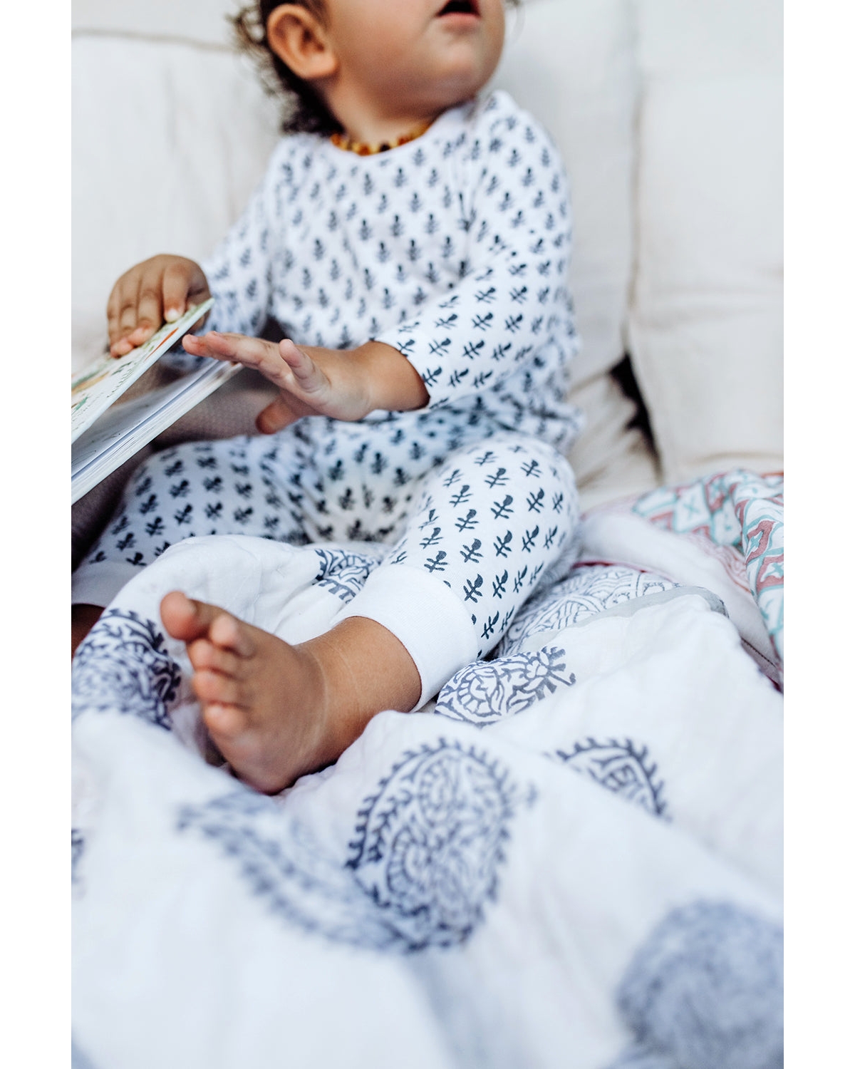 Malabar Baby Little Boys Organic Cotton 2PC Pajama Set, Fort (Blue & White)