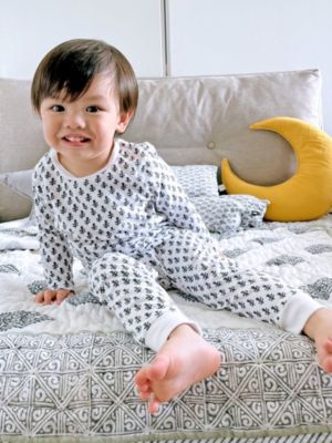 Little Boys Organic Cotton 2PC Pajama Set, Fort (Blue & White)