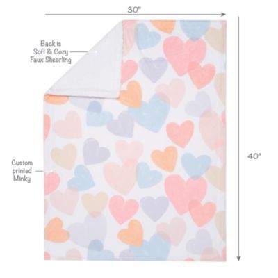 Rainbow Hearts White/Pink/Purple Soft Fleece Baby Blanket