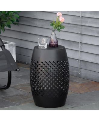 12.5" Steel Patio End Table, Round Hollow Drum Side Table, Accent Table for Indoor & Outdoor, Black