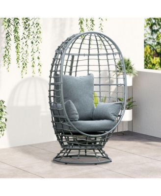 Outdoor Wicker Egg Chair with Cushions and Swivel Seat,