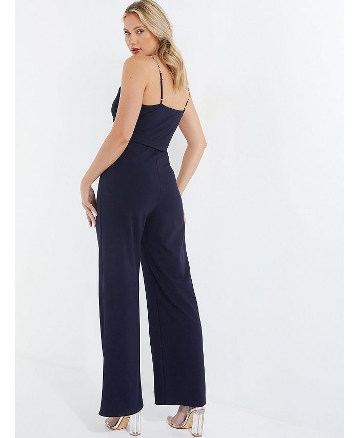 Quiz Women's Embellished Sleeveless Wide Leg Jumpsuit Green Size 10