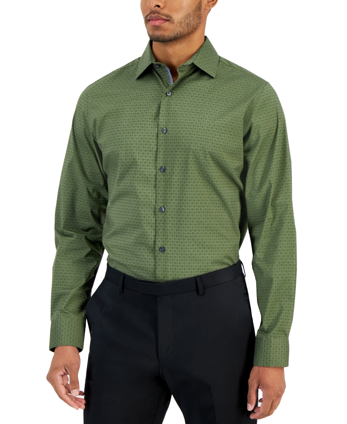 Bar Iii Men's Slim-fit Geo-print Dress Shirt, Created For Macy's In Olive