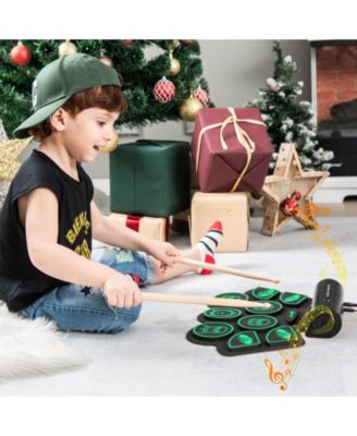 9 Pads Electronic Drum Set with Sticks & Pedals, Portable Roll-up Digital Drum Kit