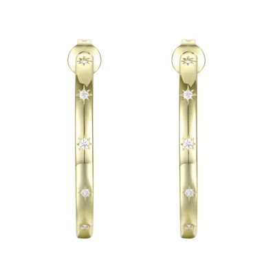 14K Gold Plated Cubic Zirconia Hoop Earrings