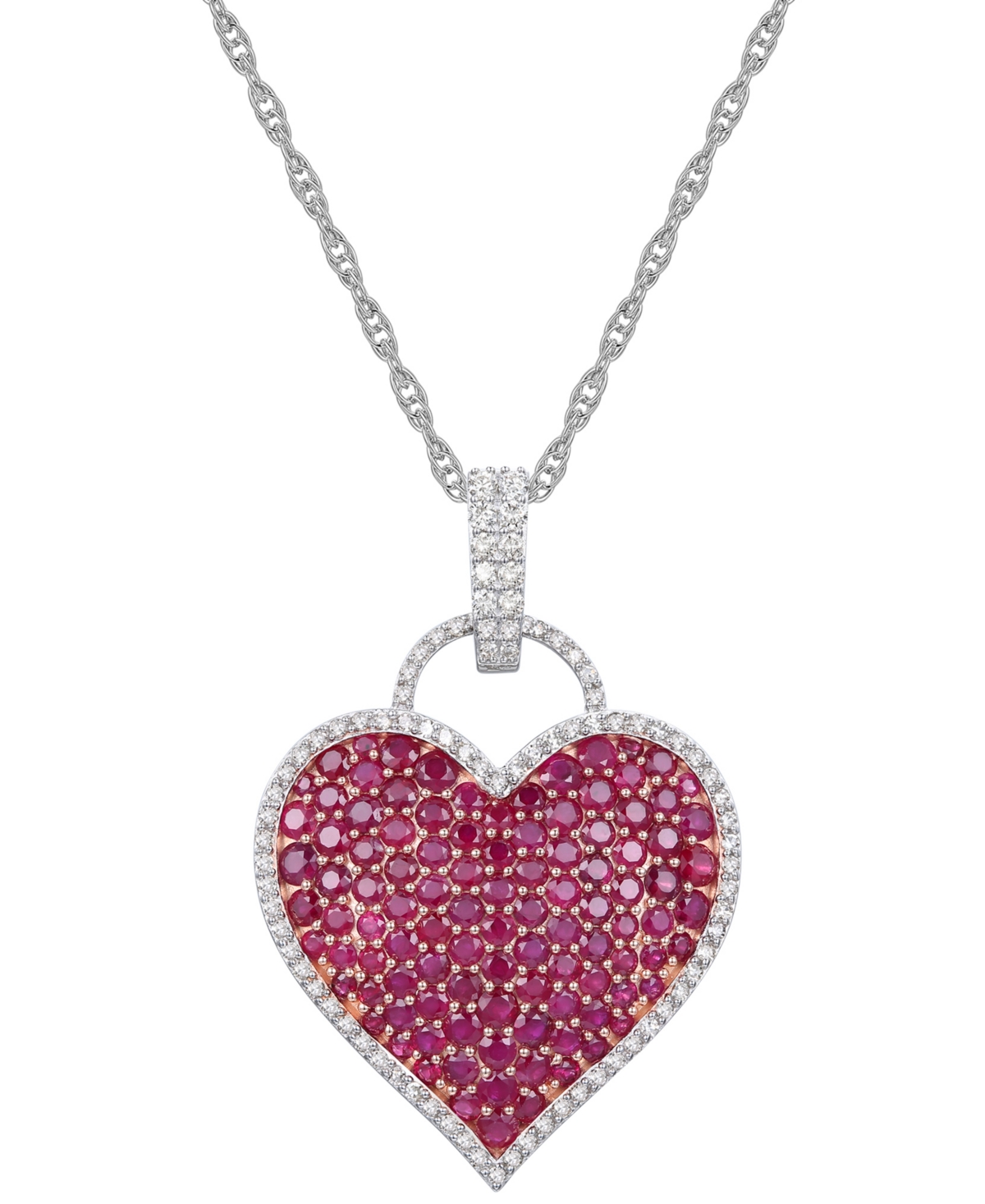 (6-1/2 ct. t.w.) and Diamond (1/2 ct. t.w.) Pave Heart Pendant in 14k White Gold - Ruby