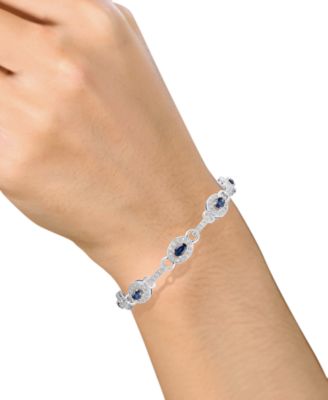 Sterling Silver Bracelet, Sapphire (2-5/8 ct. t.w.) and Diamond (1/4 ct. t.w.) Oval Link Bracelet