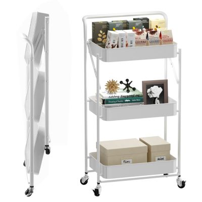 4 tier Rolling Utility Cart with Lockable Wheels, Adjustable Baskets Metal Storage Cart for Home Kitchen