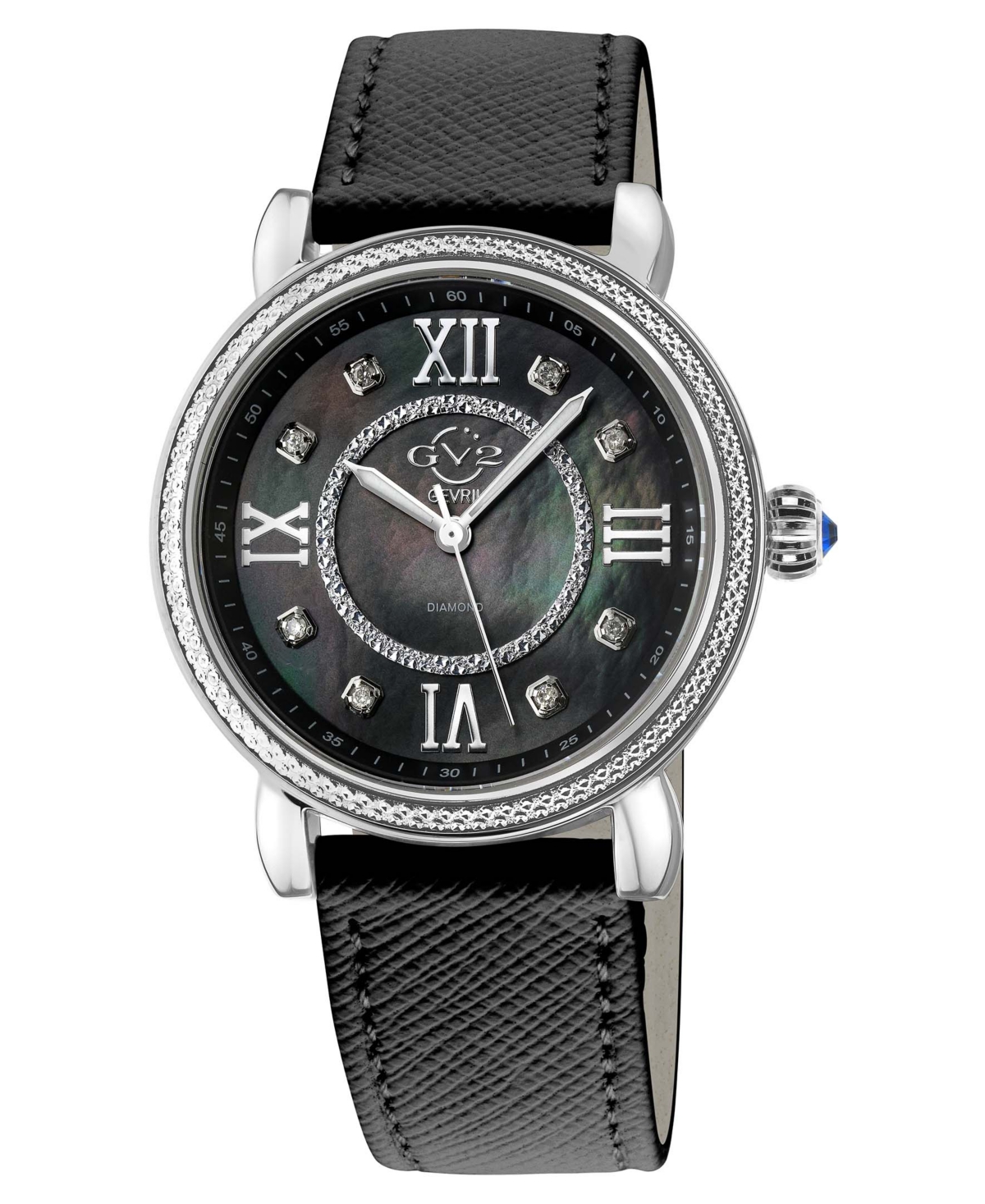 Gv2 By Gevril Women's Marsala Swiss Quartz Black Faux Leather Watch 37mm