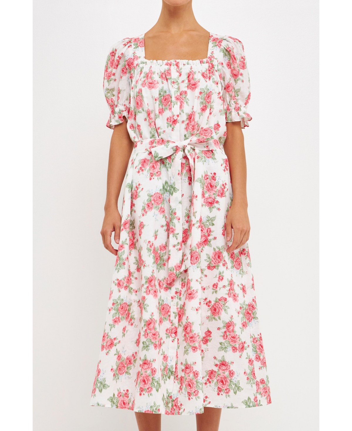 Endless Rose Women's Floral Print Linen Midi Dress In Ivory