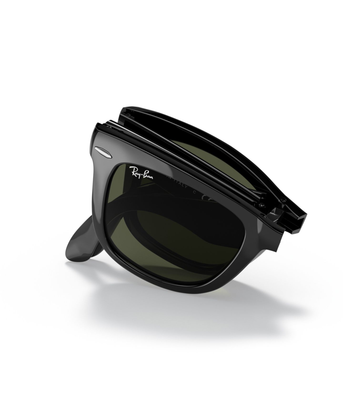 Женские солнцезащитные очки Ray-Ban Polarized Sunglasses, RB4105 Folding Wayfarer, цвет: Полированный чёрный / Зелёный — фото 8