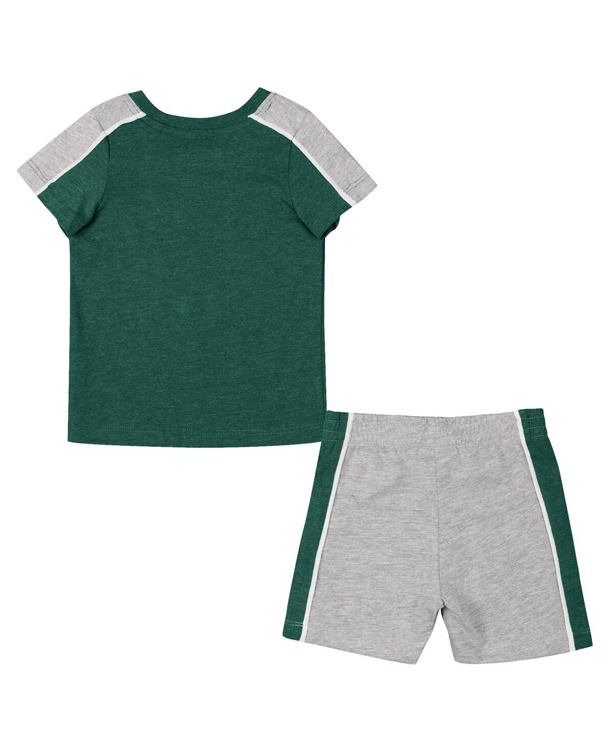Shop Colosseum Infant Boys And Girls  Green, Heather Gray Michigan State Spartans Norman T-shirt And Short In Green,heather Gray