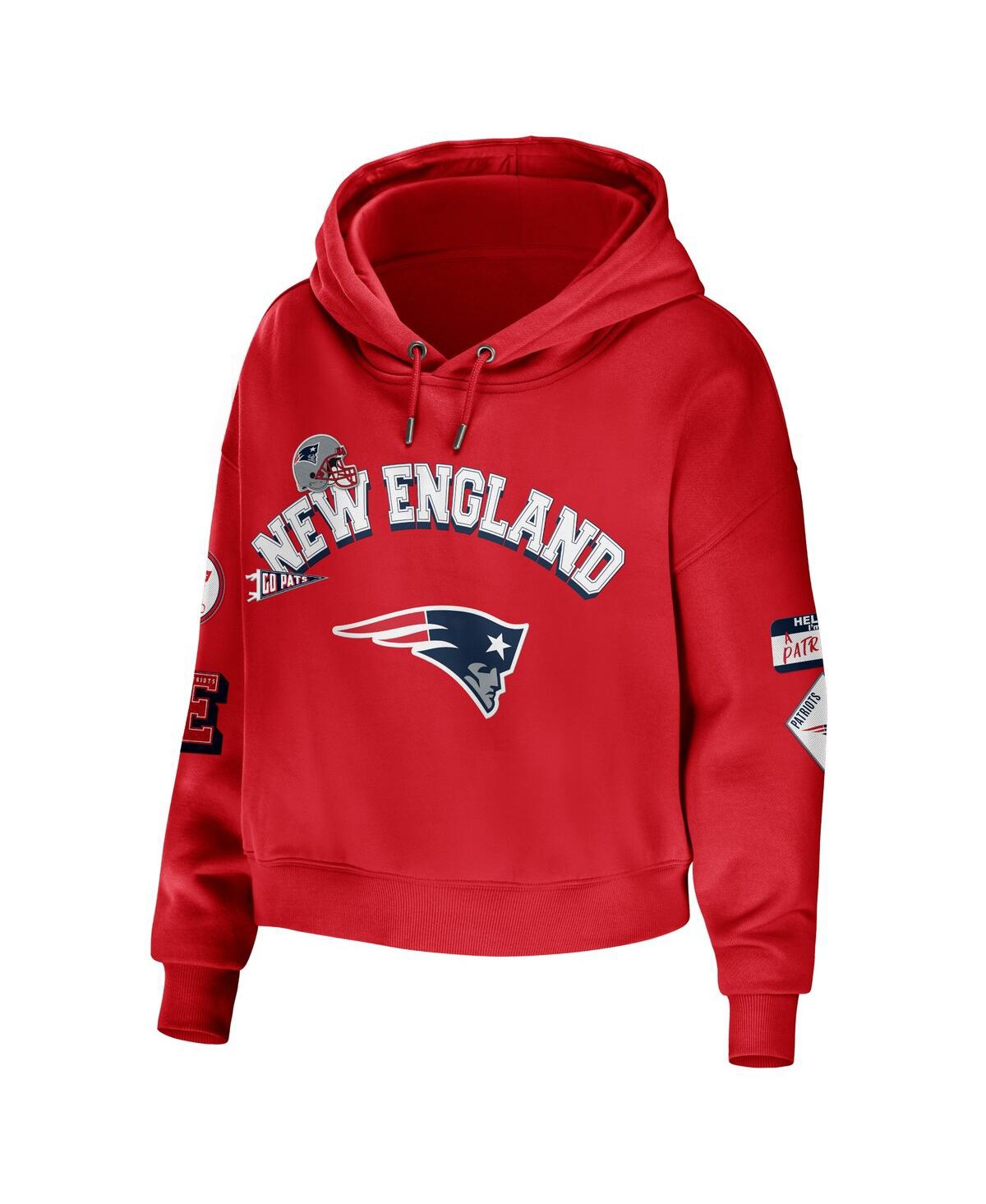 Shop Wear By Erin Andrews Women's  Red New England Patriots Modest Cropped Pullover Hoodie