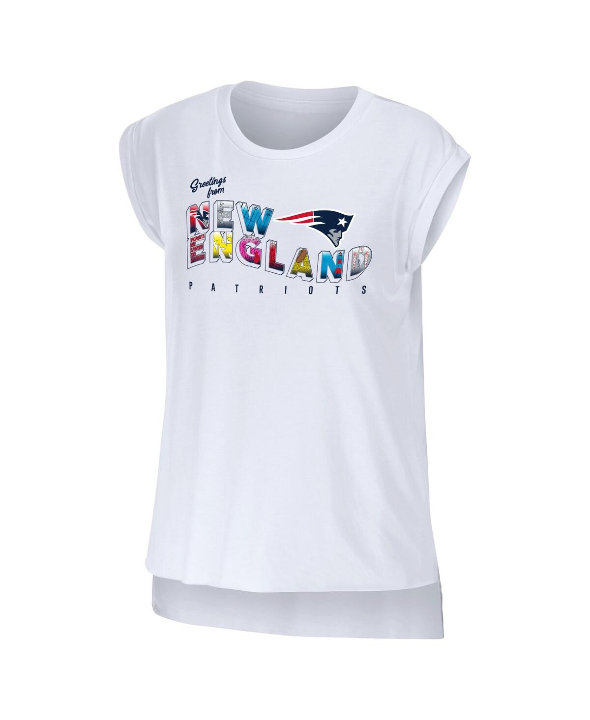 Shop Wear By Erin Andrews Women's  White New England Patriots Greetings From Muscle T-shirt