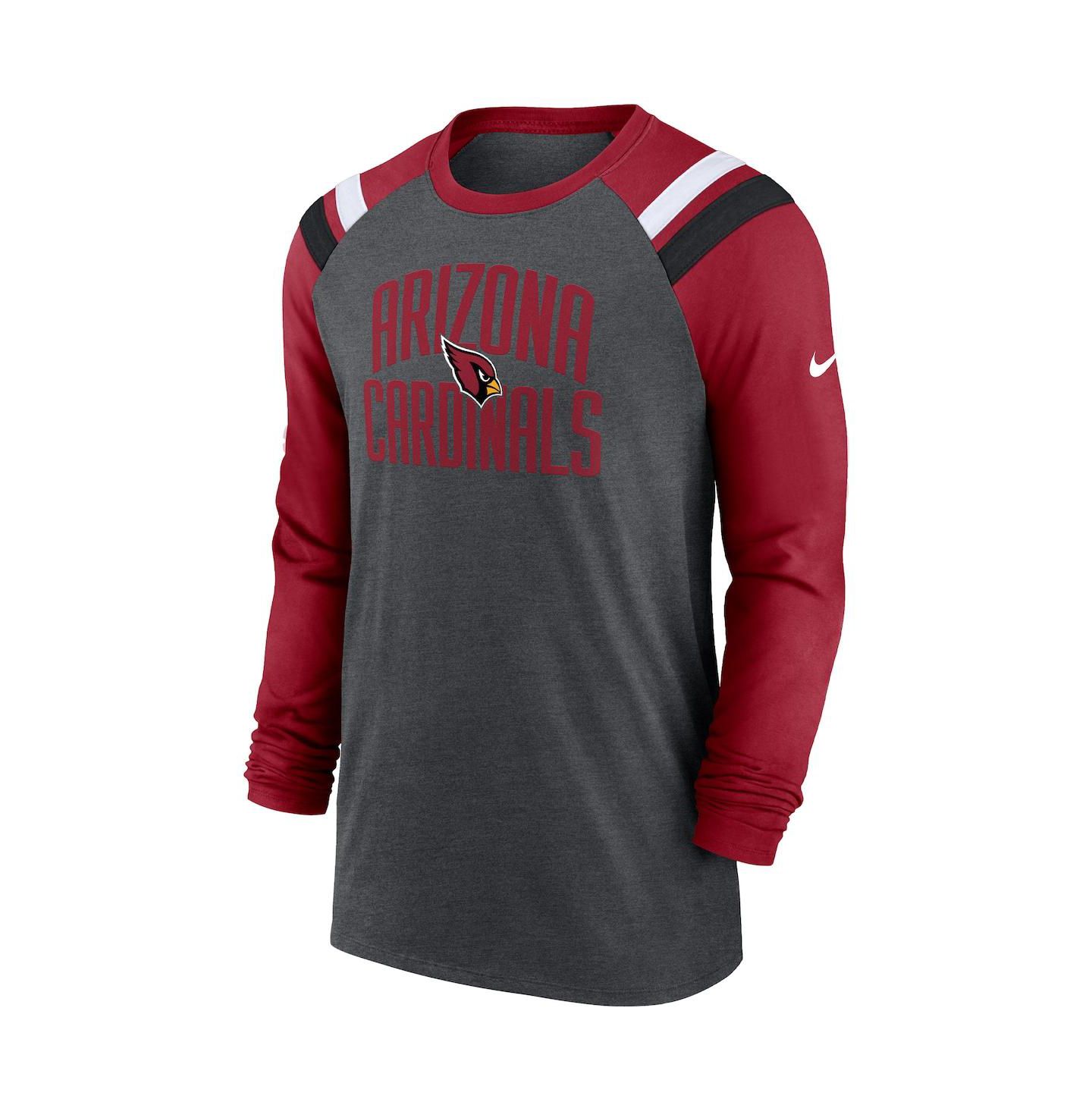 Мужская футболка Nike Heathered Charcoal, Cardinal Arizona Cardinals Tri-Blend Raglan Athletic Long Sleeve Fashion — фото 3
