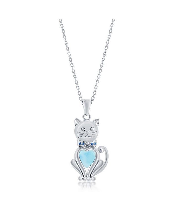 Caribbean Treasures Sterling Silver Larimar Cat Necklace - Macy's