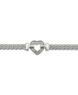 Diamond Heart Mesh Link Bracelet (1/8 ct. t.w.) in Sterling Silver