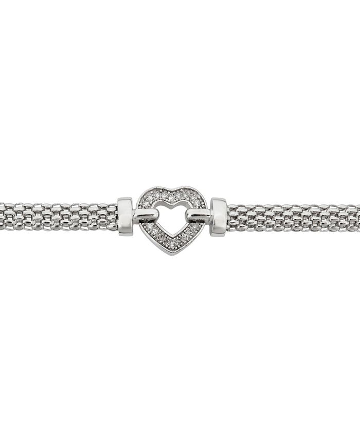 Macy's Diamond Heart Mesh Link Bracelet (1/8 ct. t.w.) in Sterling