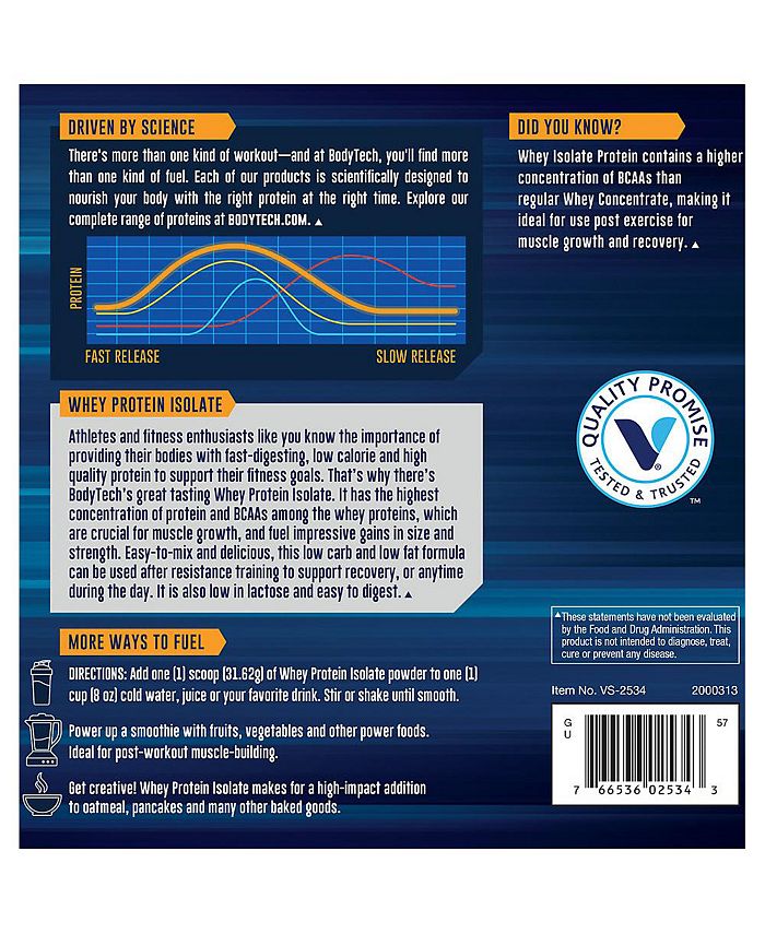 BodyTech Whey Protein Isolate Powder Rich Chocolate (3 lbs./43