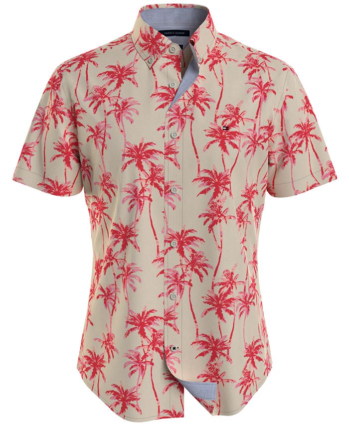 Tommy Hilfiger Big & Tall Custom-Fit Palm Print Short Sleeve Shirt -