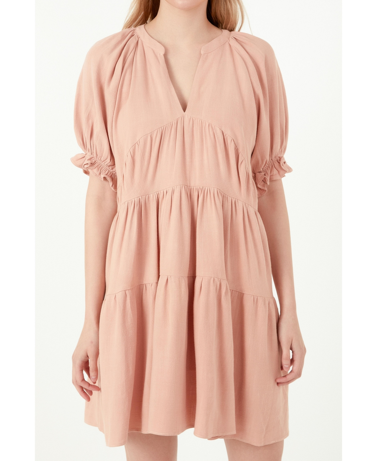 Free The Roses Women's Solid Tiered Dress With Ruffled Sleeves