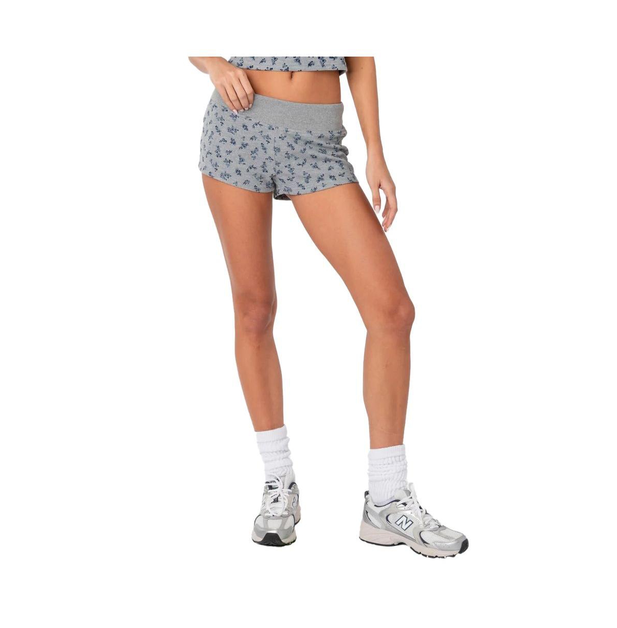 Shop Edikted Women's Wildflower Waffle Low Rise Micro Shorts In Gray-melange