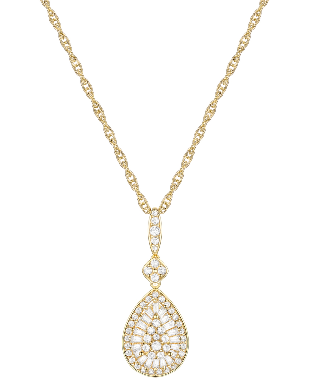 Macy's Diamond Round & Baguette Teardrop Cluster 18" Pendant Necklace (1/2 Ct. T.w.) In Yellow Gold-plated Sterling Silver