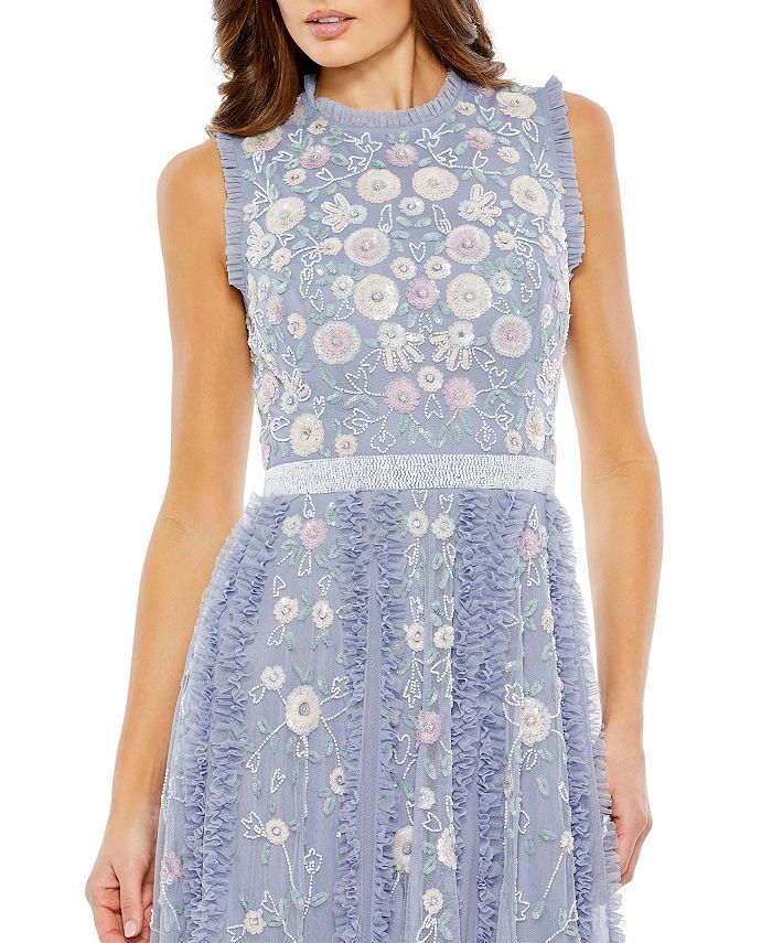 Mac Duggal Women's Embellished High Neck Sleeveless Ruffled Gown - Macy's