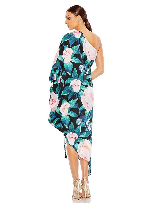 Sheath Chiffon One Shoulder Cape Sleeve Mother of the Bride & Groom Dresses with Ruched Waist & Lace Embroidered