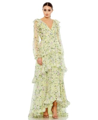 slim fit dress slacks Chiffon Floral Print Ruffle Lace Up Back Dress – Camille La Vie