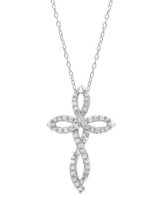 Macy's - Diamond Rounded Cross 18" Pendant Necklace (1/4 ct. t.w.) in Sterling Silver