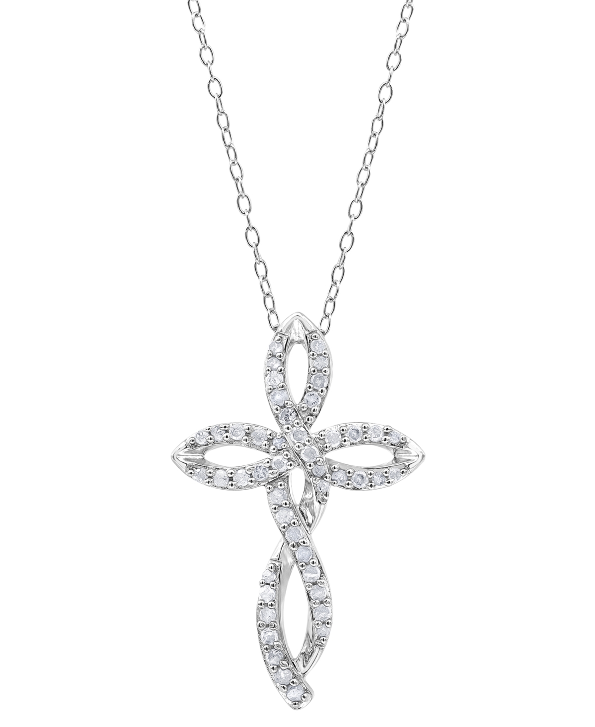 Macy's Diamond Cross 18" Pendant Necklace (1/4 Ct. T.w.) In Sterling Silver