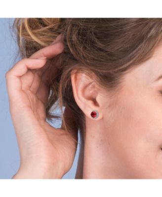 Sterling Silver Clear and Deep Color Cubic Zirconia Button Earrings