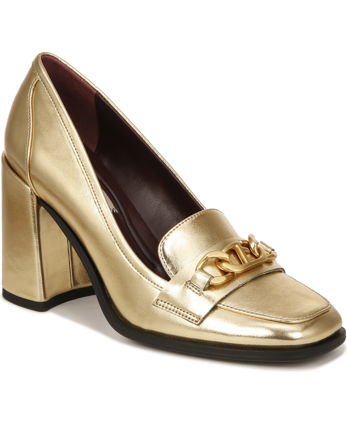 Shop Franco Sarto Women's Miri Block Heel Pumps In Gold Faux Leather