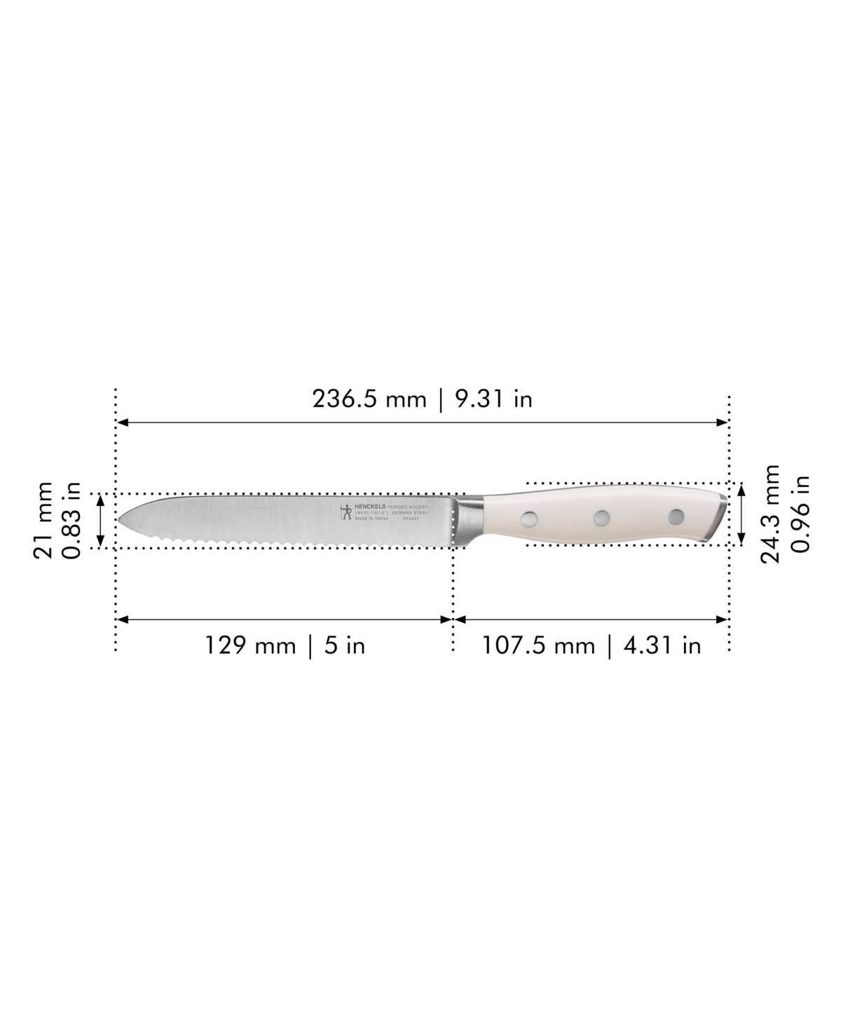 Henckels Forged Accent 2 Piece Utility Set with Handle - Stainless Steel Blade and White Handle