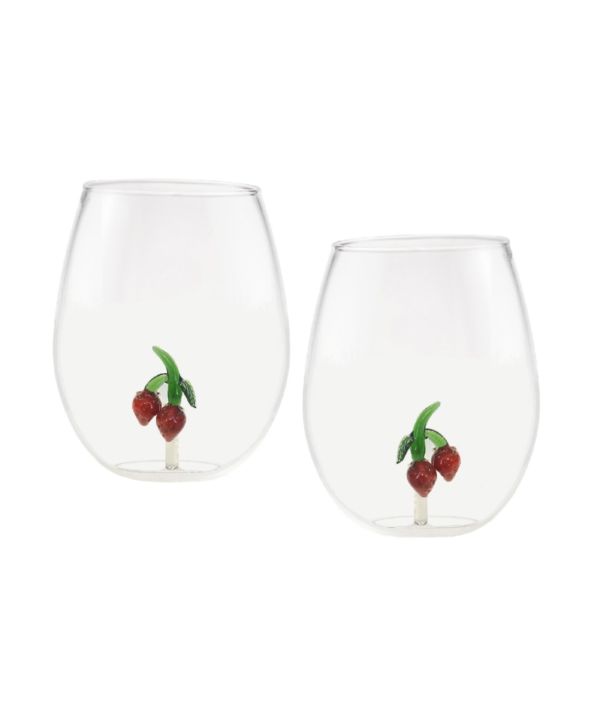 Qualia Glass Strawberry 22 oz Stemless Wine Glasses, Set Of 2 In Clear
